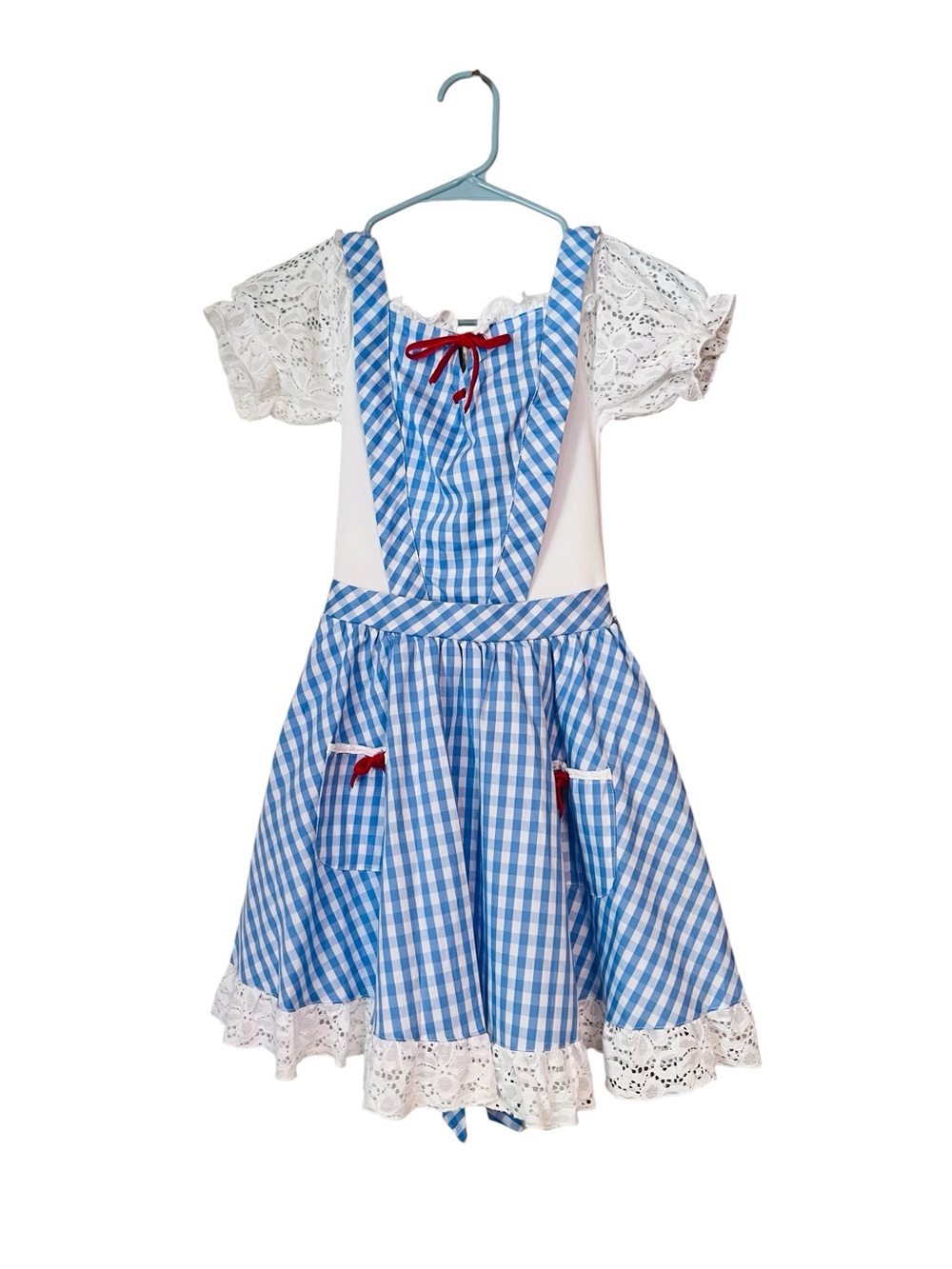 Blue Gingham The Wizard of Oz Forothy Costume Dress with Lace Trim Size XS
